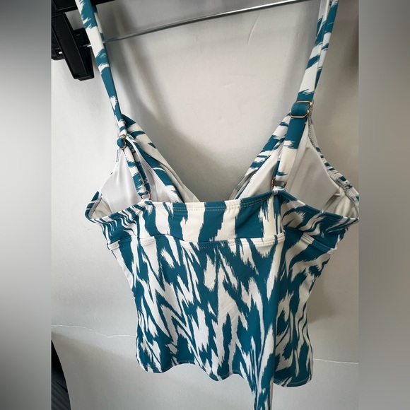 ANNE COLE TEAL & WHITE SIZE LARGE PATTERNED TANKINI PADDED WITH UNDERWIRES. NWOT - Picture 8 of 8